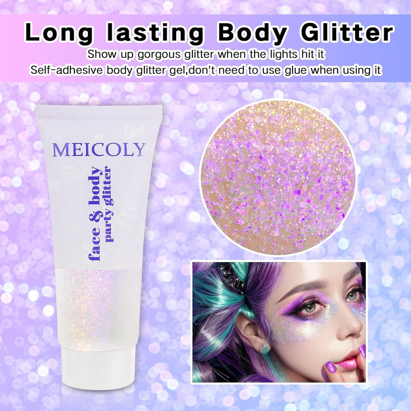 MEICOLY Fine Face Body Glitter,Color Changing Glitter Gel for Body,Face,Hair,Lip,Eye,Long Lasting Holographic Sequins Glitter Face Paint Makeup,Sparkling Pink,50ml