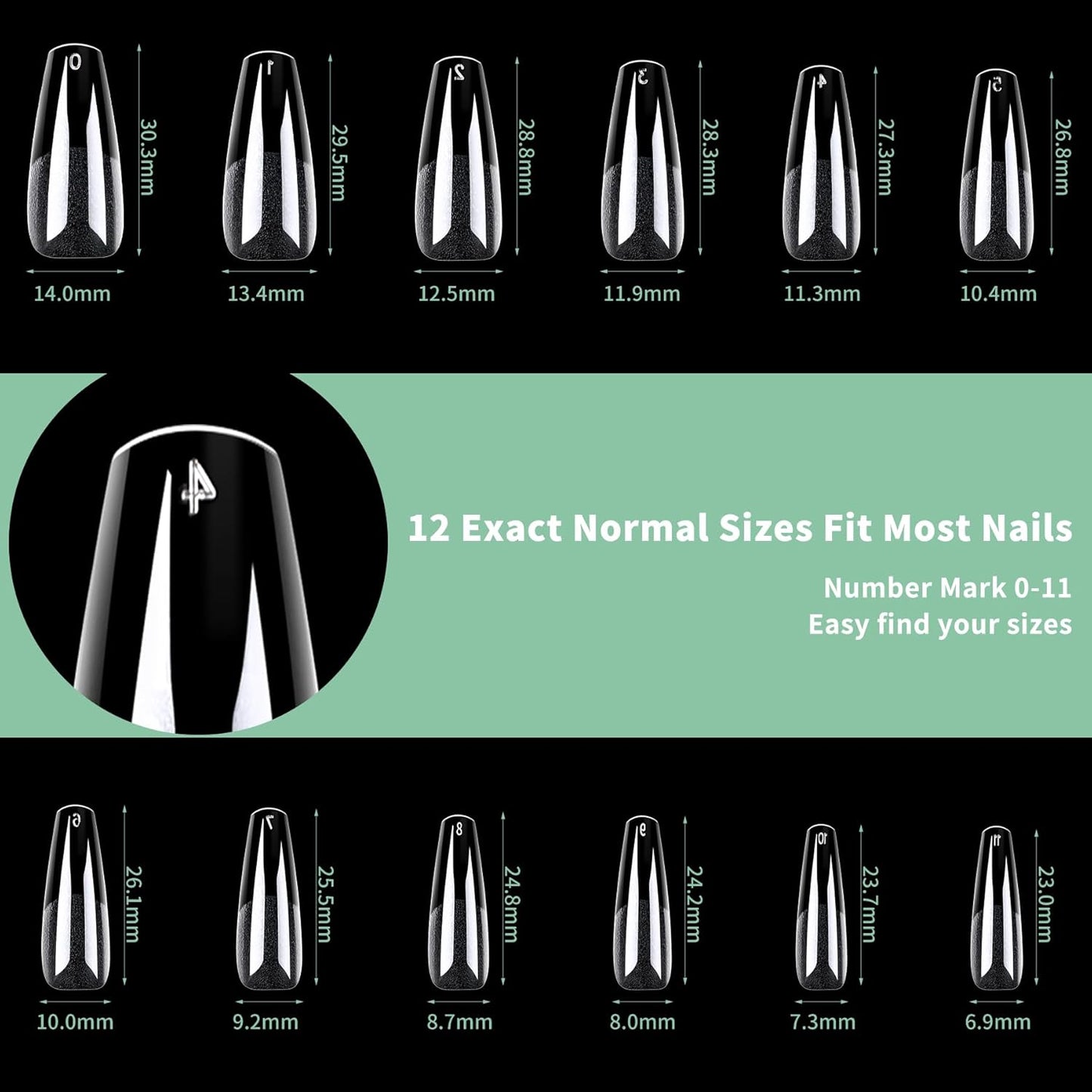 Long Coffin Nail Tips, 216pcs Acrylic Soft Ballerina Fake Nails Gel Nail Tips, Full Cover Pre-Shaped Matte Clear Press on Nails for Extension, Diy at Home Manicure 12 Sizes