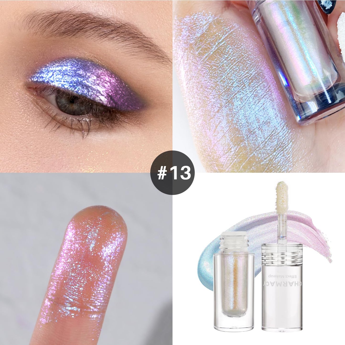 CHARMACY Liquid Duochrome Eyeshadow, Multi-Dimensional Eye Looks, Long Lasting Glitter Eye Shadow Sets Metallic Pigments, Quick Drying, Sparkling Shiny Eye Makeup for Beginners, 1.6g (#13)