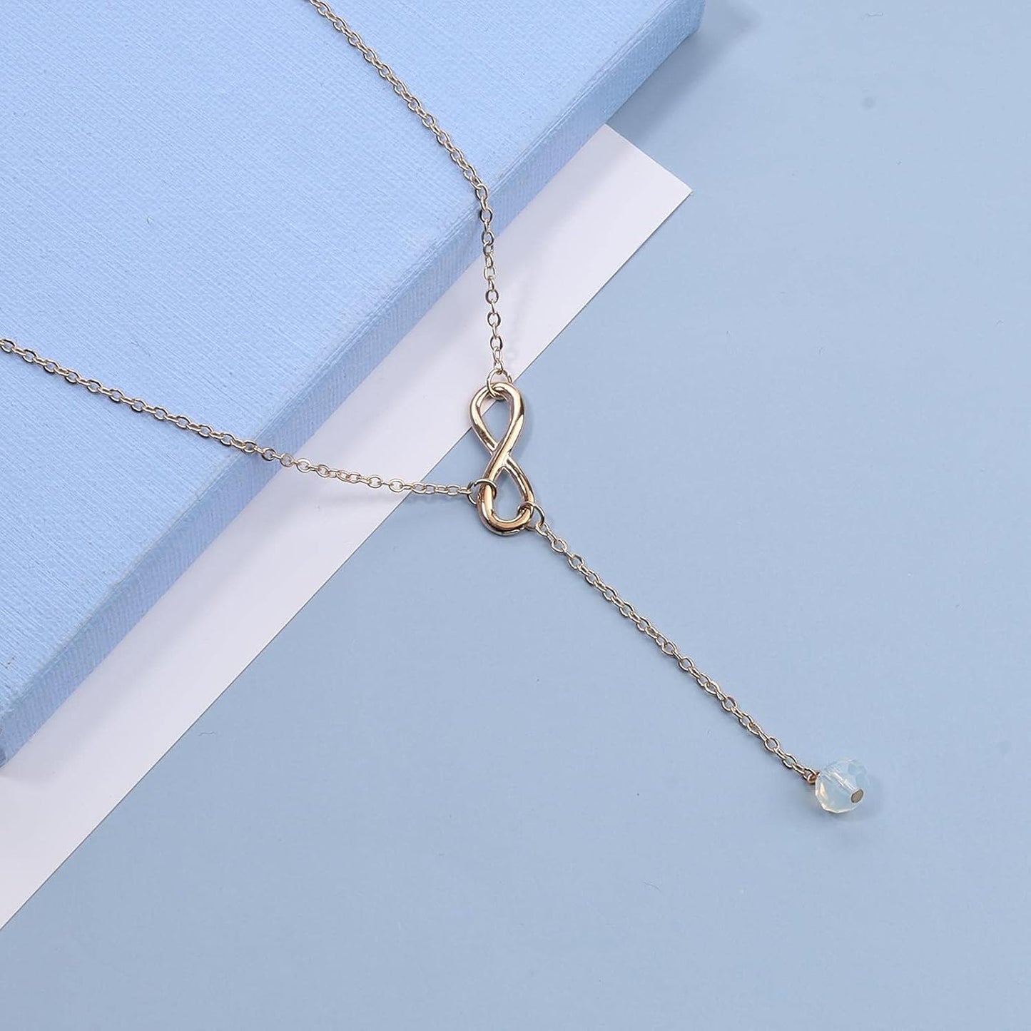Boho Crystal Infinity Necklace Gold Y Necklace Minimalist Crystal Y Lariat Necklace Chain Jewelry for Women and Girls