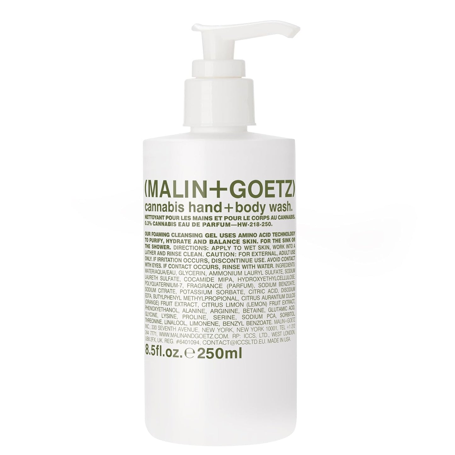 MALIN+GOETZ Cannabis Hand and Body Wash, White, 8.45 Fl Oz (Pack of 1)