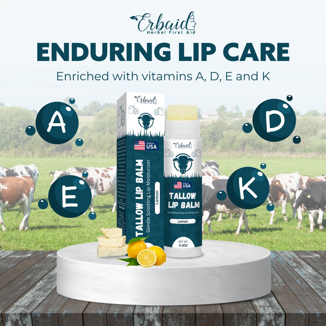 Beef Tallow Lip Balm – Natural Tallow Beeswax Chapstick – Hydrating Moisturizer Grass Fed Bison Tallow Balm Lip Care – Soothes Chapped, Dry Lips, Sensitive Skin – Long Lasting & Vitamin Rich USA-Made