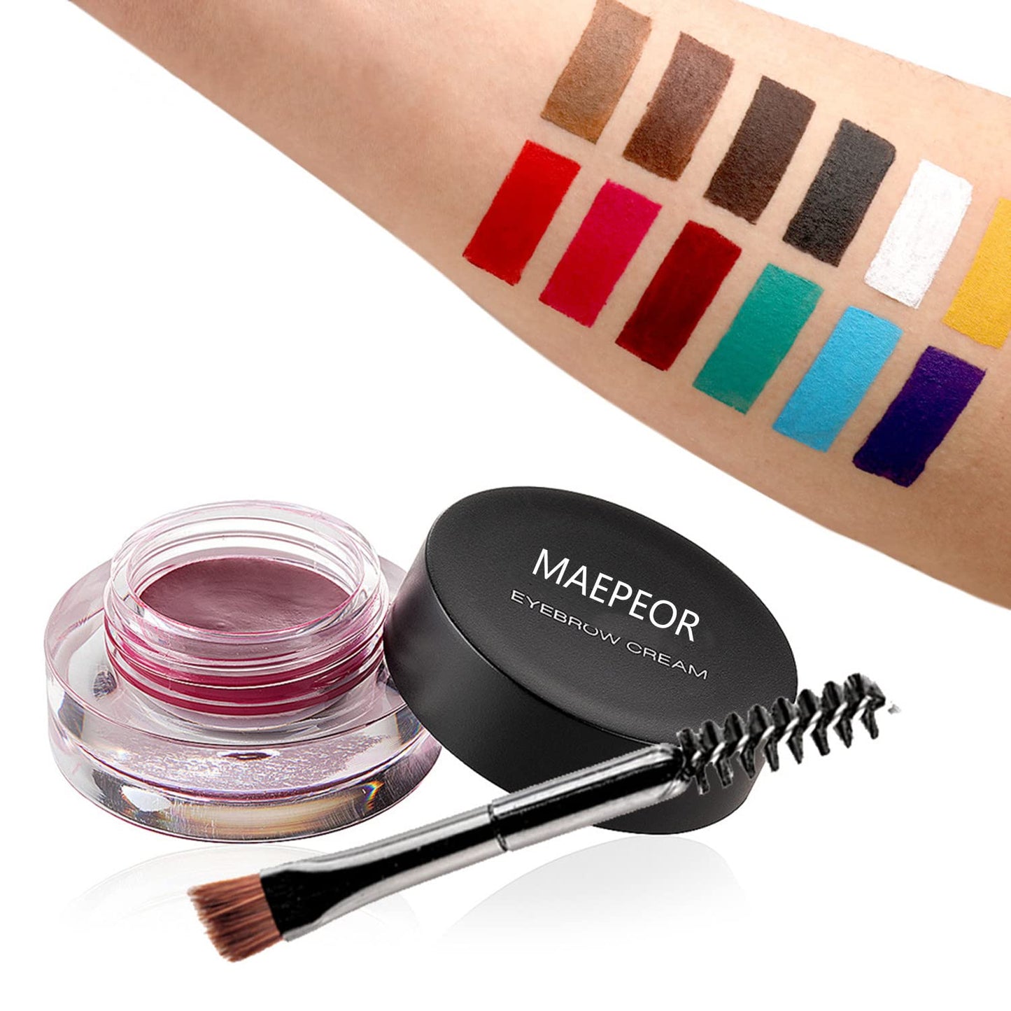 MAEPEOR 12 Colors Eyebrow Pomade Full-pigmented Long Lasting Waterproof Eyebrow Cream Gel Filling & Shaping Tinted Eyebrows Enhancers with Brush for Daily or Cosplay (02 Dark Brow)