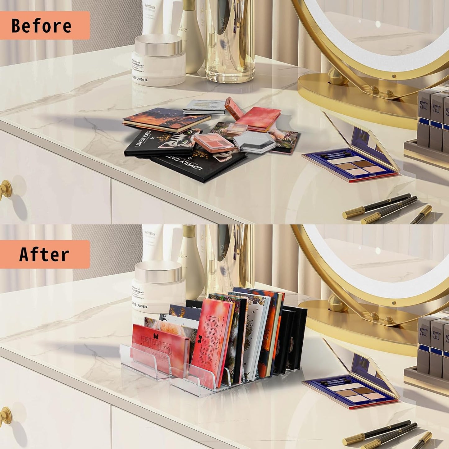 2 Pack Makeup Organizer, Compact Makeup Palette Organize, for Bathroom Countertops, Vanities, Cabinets, Sleek Modern Cosmetics Storage Solution for - Eyeshadow Palettes, Contour Kits, Blush