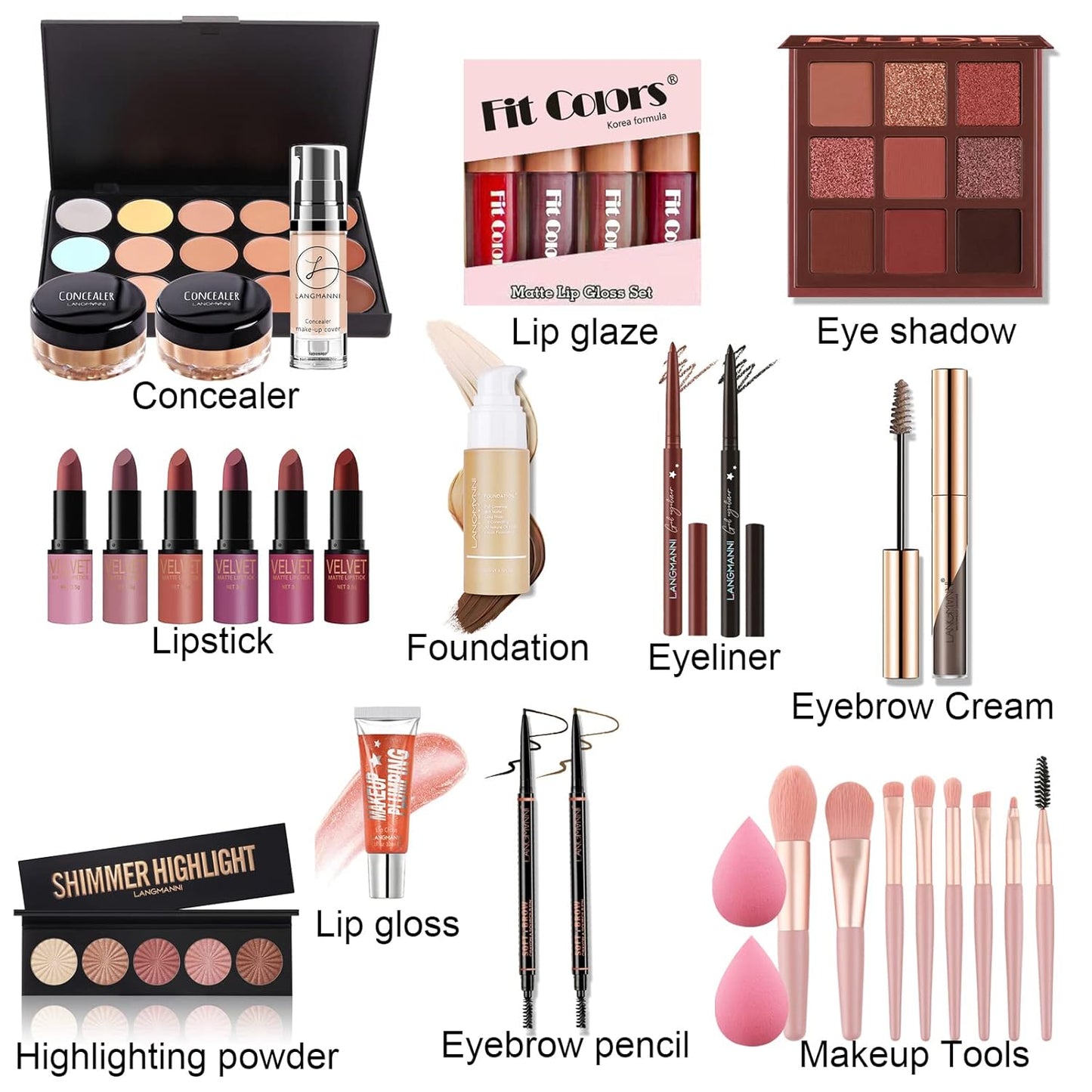 All-in-one Holiday Make up Gift Set | Makeup Kit for Women Full Kit Essential Starter Bundle Include Eyeshadow Palette Lipstick Blush Foundation Concealer Face Powder Mascara Lipgloss Brush