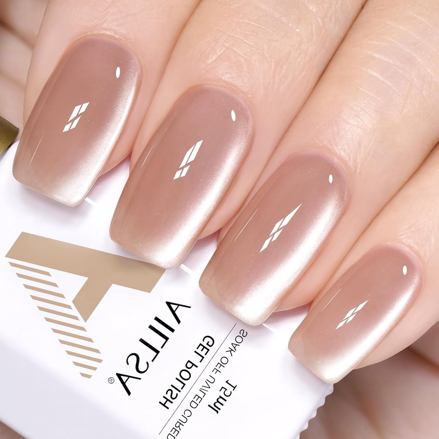 AILLSA Glass Cat Eye Gel Nail Polish, 15ml Nude Glitter Jelly Sheer Gel Polish, Translucent Magnetic Shimmer Sparkle Nail Art U V Salon 0.5 OZ GF38