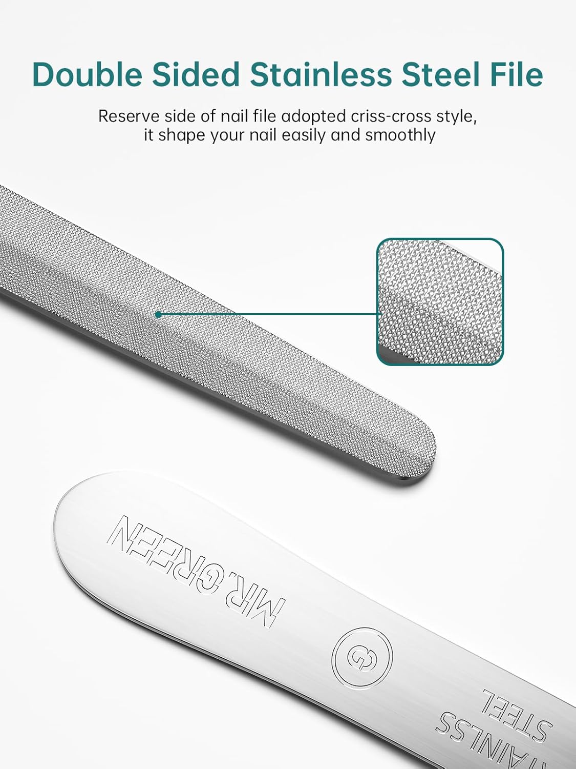 MR.GREEN Curved Nail File – Double-Sided Metal Nail File for Men & Women with Protective Travel Case, Ergonomic Anti-Slip Handle, Washable & Reusable, for Fingernails & Toenails