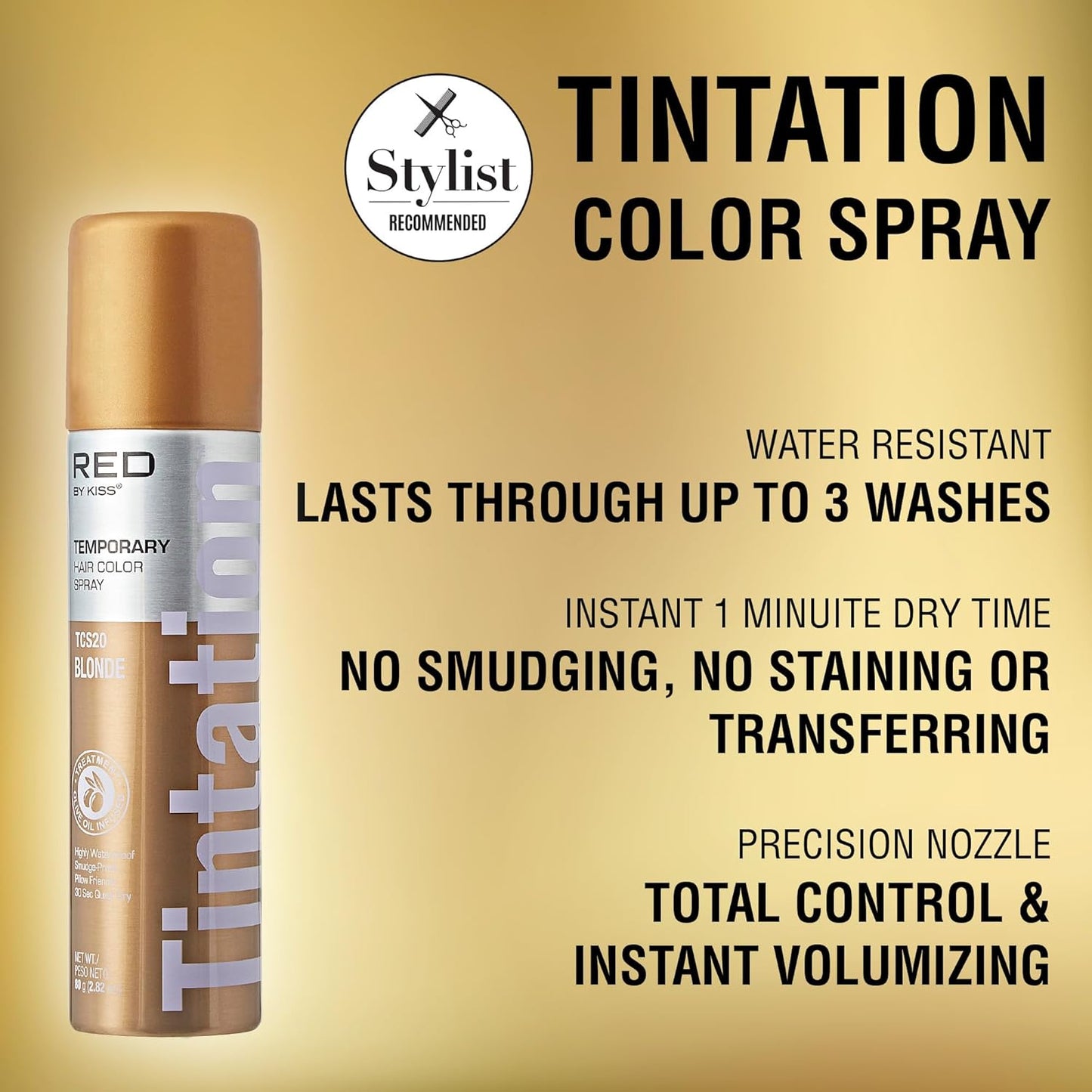 Red by Kiss Tintation Temporary Hair Color Spray, Instant Gray Root Touch Up Coverage, Water-Resistant & Smudge-Proof, Easy Wash Out, Barber & Hairline Touch-Up, Quick-Dry (Blonde, 2.82 oz)