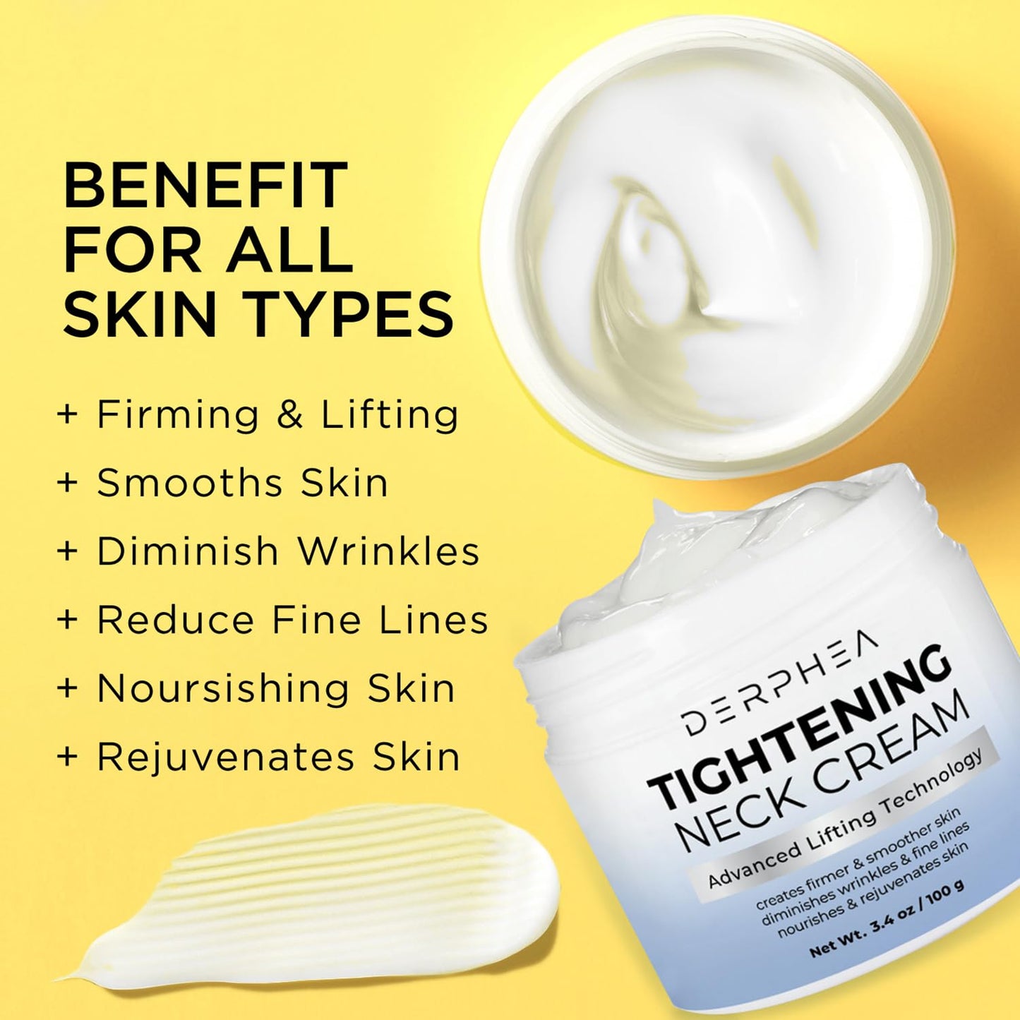Neck Tightening Cream: Tighten and Lift Neck Cream For Tightening and Firming, Fine lines, Loose & Sagging On Face, Decollete & Other Skin Areas - 3.4 Oz