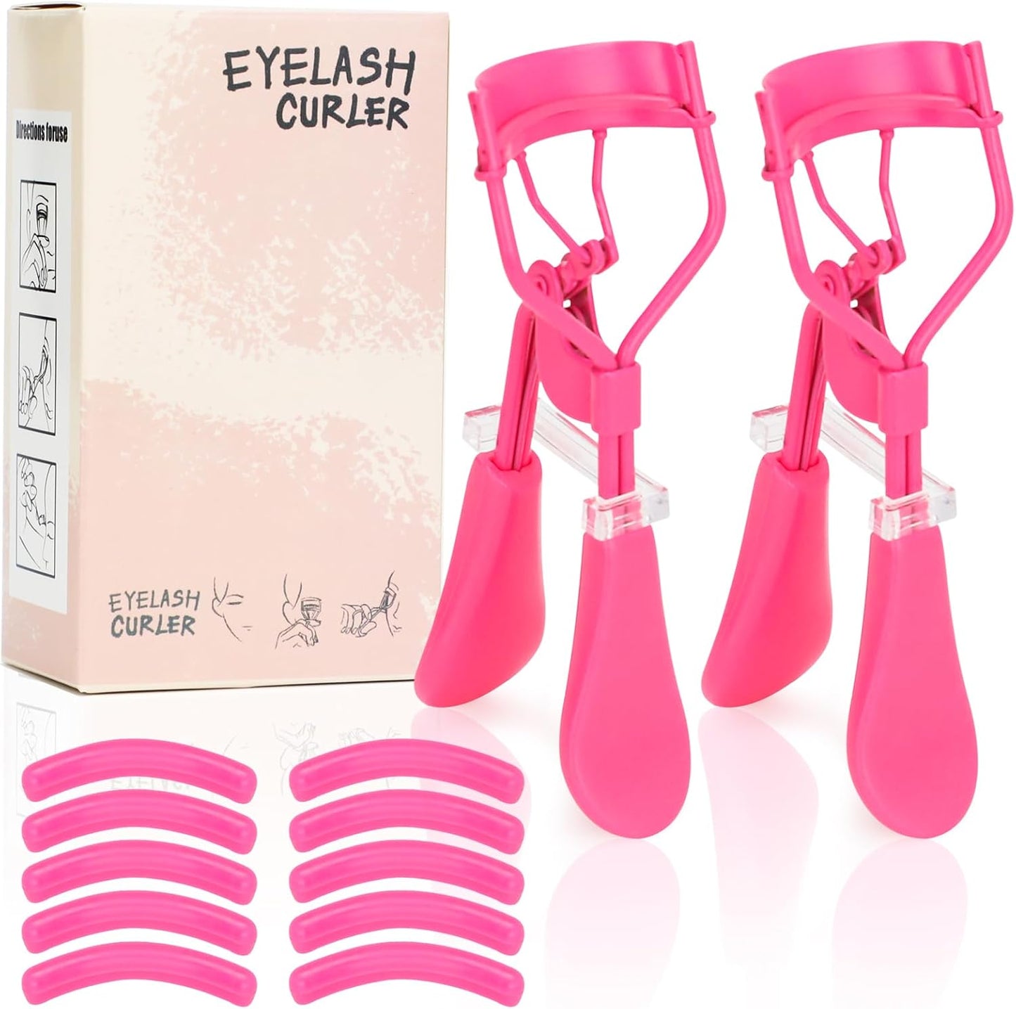Eyelash Curler with Pads, Lash Curler 2 Pcs with 10 Extra Silicone Replacement Pads, Comfortable Grip for Effortless Curling – Eyelashes for The Perfect Eye Contour (Barbie Pink)
