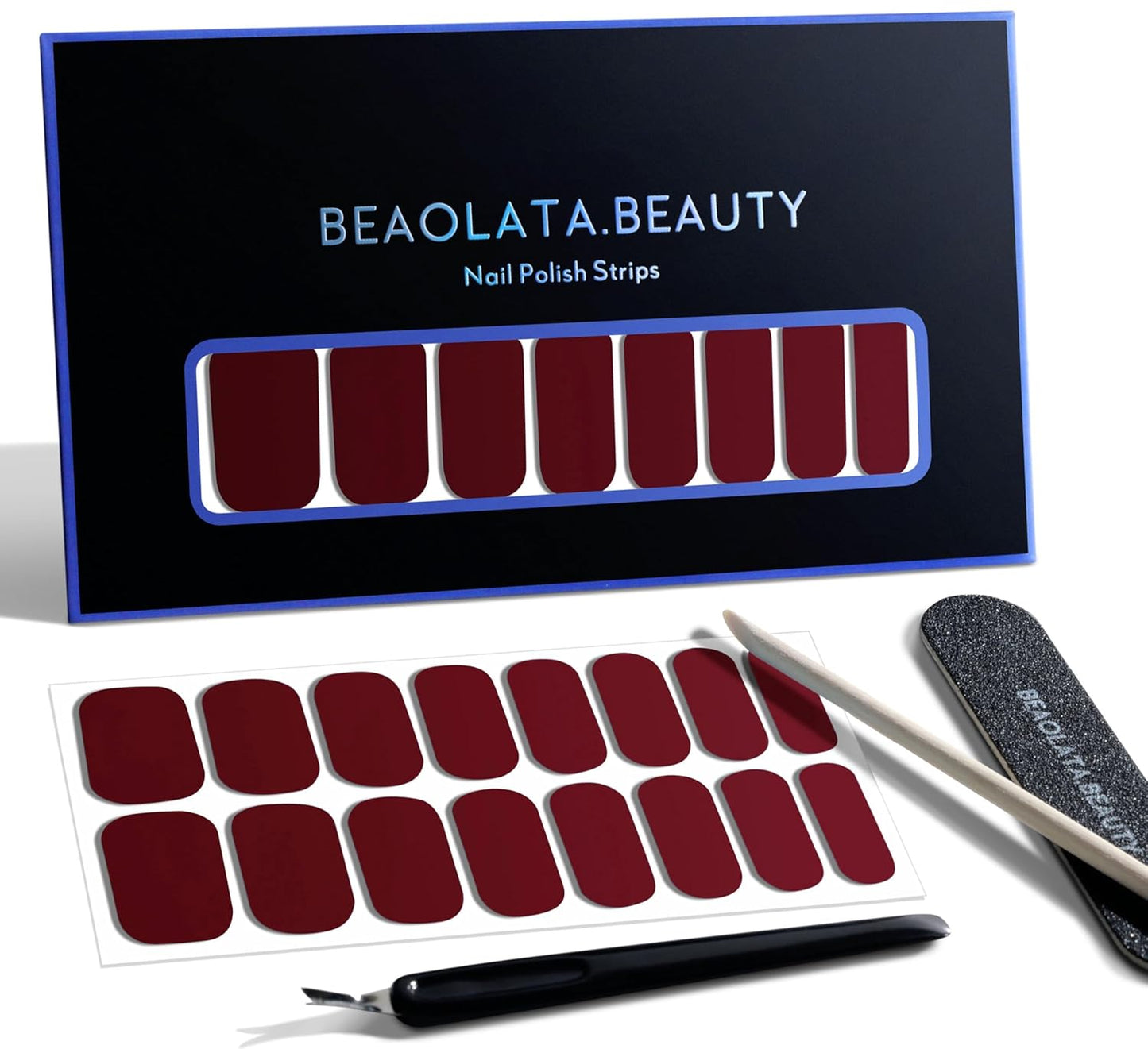 Nail Polish Strips, 32PCS Salon Quality Wraps, Long Lasting Gel Nail Stickers for Women Easy Apply& Remove (Vinery Red)