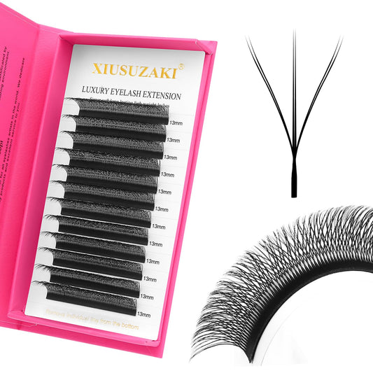 Lash Extensions Double Tips 3D Eyelash Extensions W Shape 0.07mm Thickness C Curl 10mm Premade Fans Easy Fan Volume Matte Black Crisscross Eyelashes(W-3D-Double Tips-0.07-C,10mm)