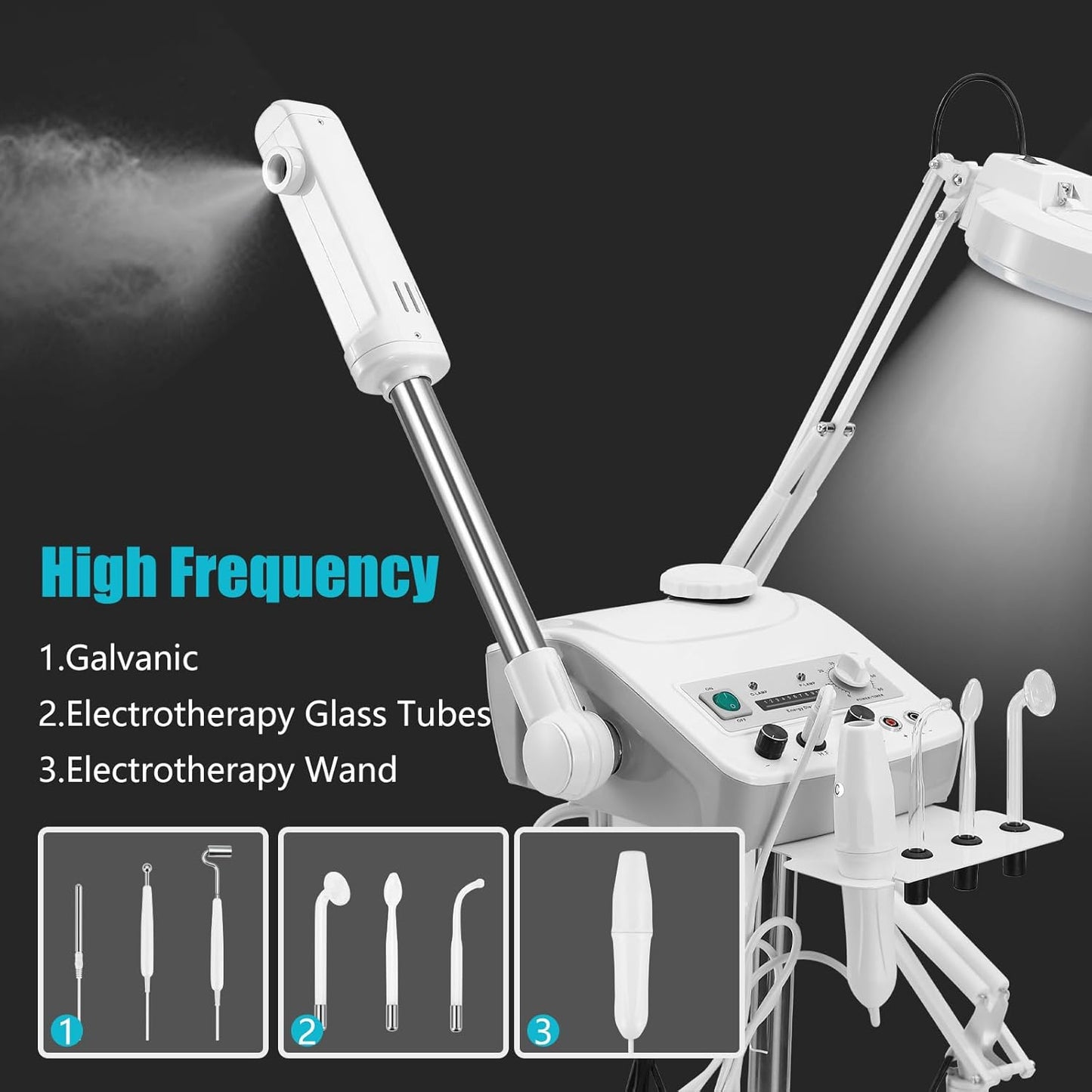 Professional 4in1 Ozone Face Steamer for Deep Hydration with Magnifying Lamp, High Frequency Galvanic for Beauty Spa Shop