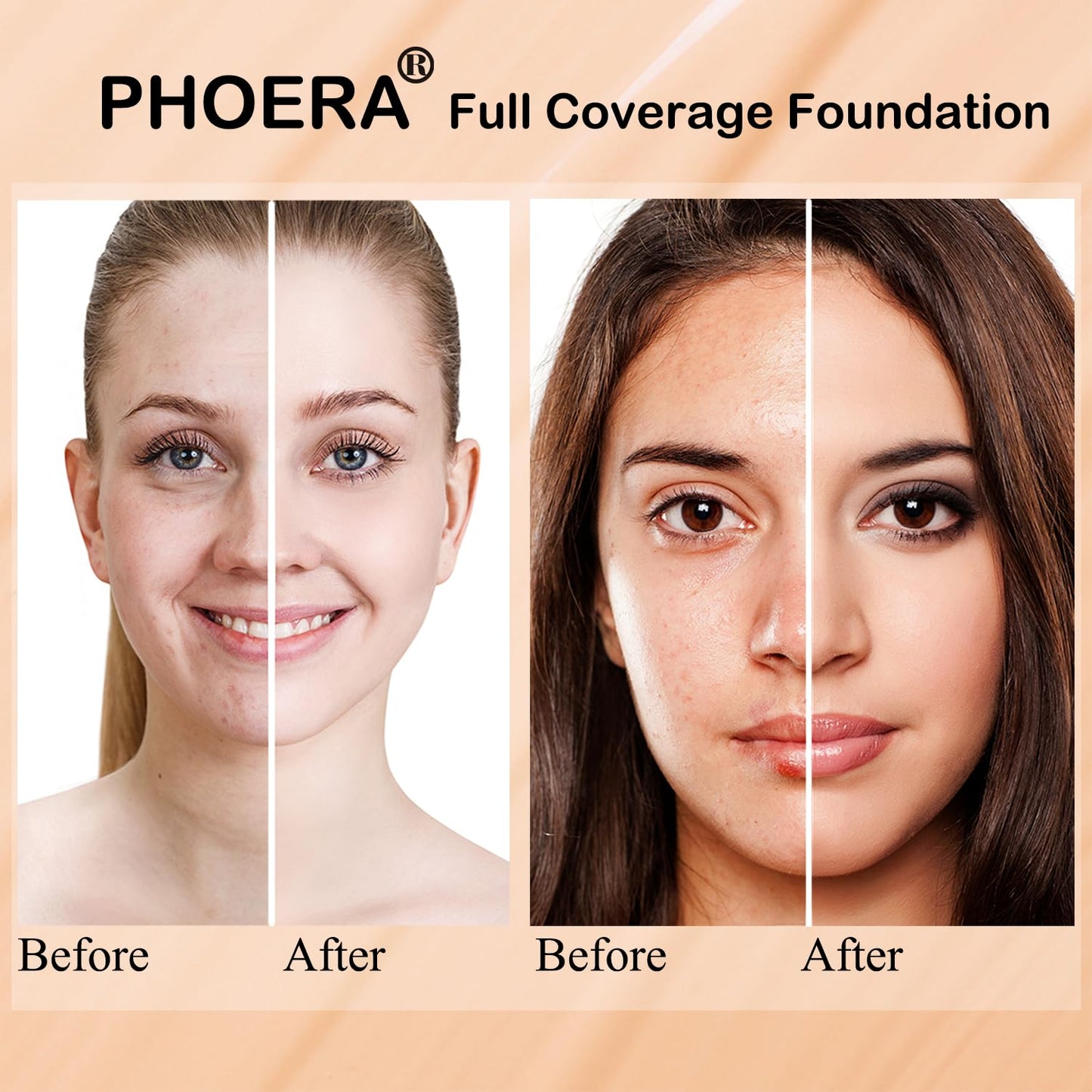 PHOERA Foundation, PHOERA Matte Liquid Foundation,PHOERA Makeup for Women, PHOERA Foundation Full Coverage Concealer, 30ml 24HR Matte Oil Control Concealer (104- Buff Beige)