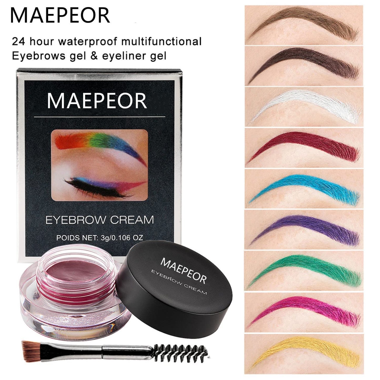 MAEPEOR 12 Colors Eyebrow Pomade Full-pigmented Long Lasting Waterproof Cream Gel Filling & Shaping Tinted Eyebrows Enhancers with Brush for Daily or Cosplay (06 Daffodil)
