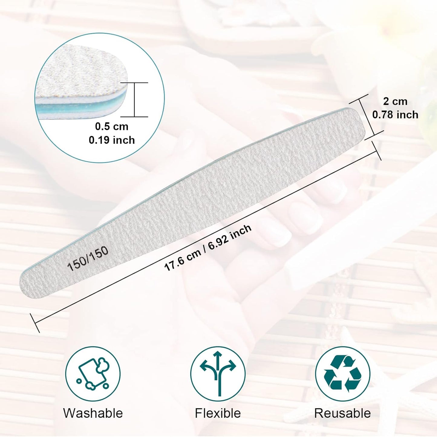 15pcs 150/150 Grit Nail Files for Natural Nails, Double Sided Emery Boards for Nails, Professional Nail Files for Acrylic Nails for Home & Salon (limas para manicura)