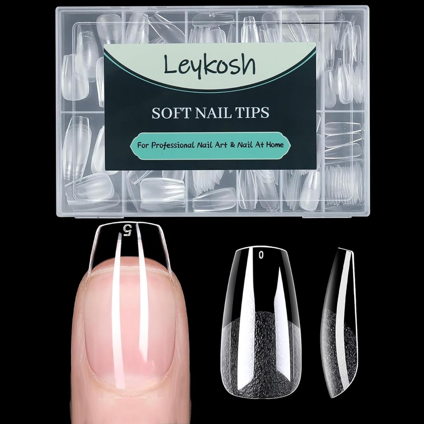 Medium Coffin Nail Tips, 216pcs Acrylic Ballerina Soft Fake Nails Gel Nail Tips, Full Cover Pre-Shaped Matte Clear Press on Nails for Extension, Diy at Home Manicure 12 Sizes