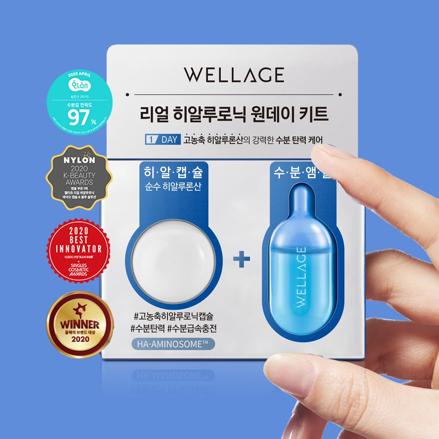 WELLAGE Real Hyaluronic Acid Hydrate One Day Kit Serum 2ea, Korean Beauty Secret Ampoule, High Concentration HA Ceramide 8 Herbal Extracts for Firming and Moisturizing Special Day Care