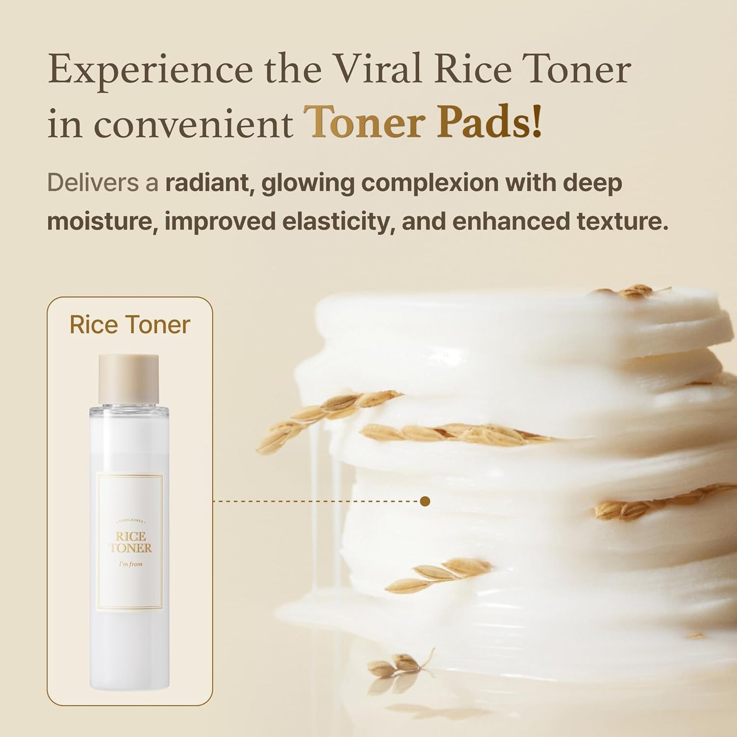 I'm from Rice Toner Pads 140ml, 60 Sheets, Triple-Layered Pads, Rice Extract from Korea, for Dry and Rough Skin