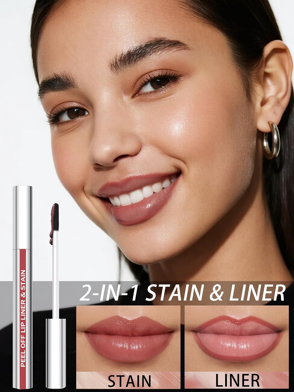 Lip Stain Peel Off Lip Liner Stain with Tweezer, Long Lasting Matte Lip Tint Tattoo, Highly Pigmented Color Lip Makeup, Waterproof Lipstick, Transfer-proof Lipstain for Women, Nude Pink