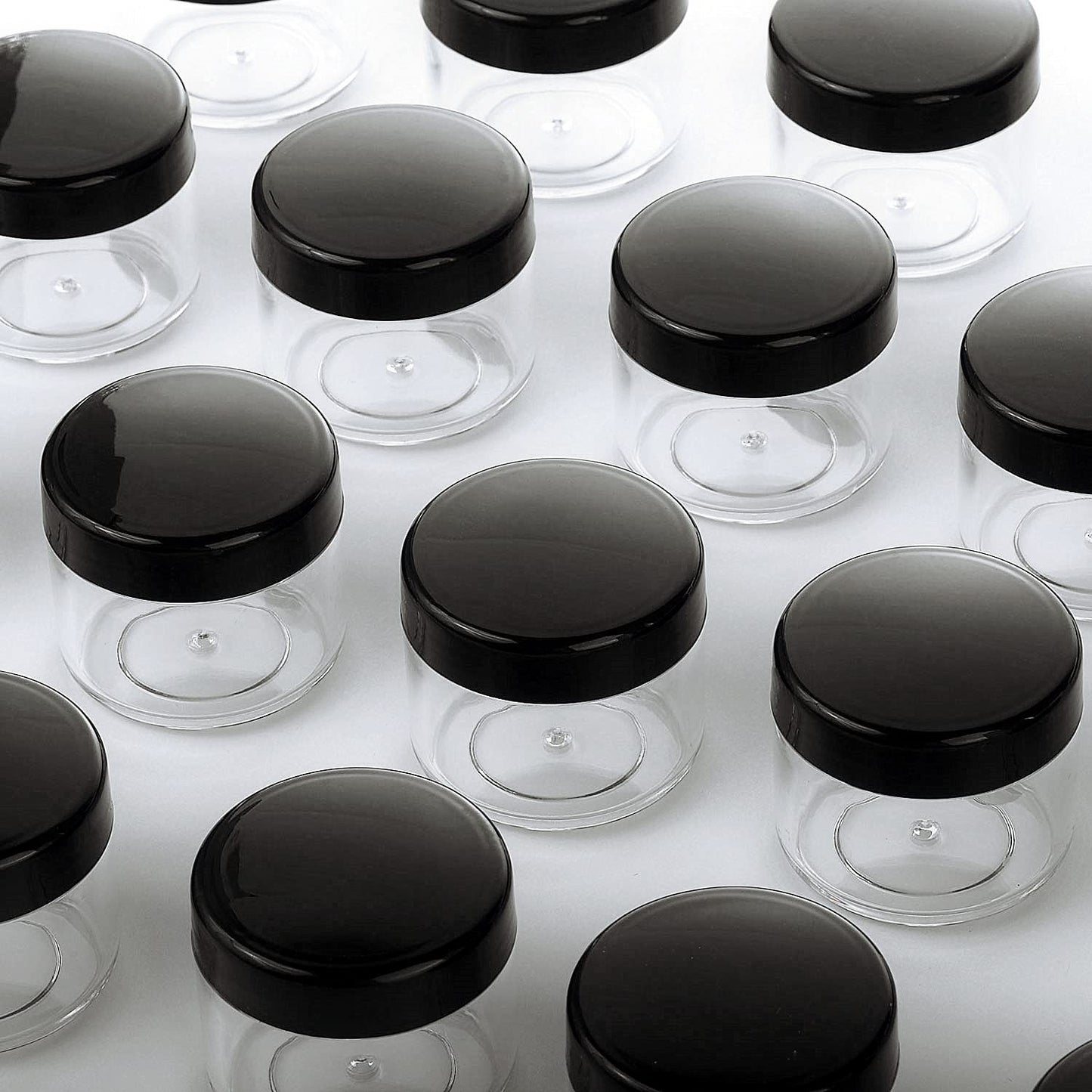 Refillable Cosmetic Sample Jars - 100 Pack 15g (0.5oz) Black Small Travel Containers with Lids + 10 Mini Makeup Spatulas - BPA Free