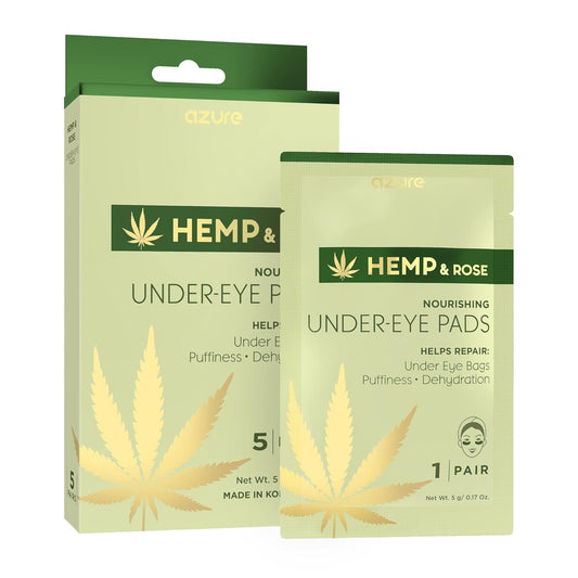 AZURE Hemp & Rose Nourishing Under Eye Pads - Toning, Hydrating & Anti Aging Eye Mask Patches - Reduces Fine Lines, Wrinkles, Dark Circles & Puffiness - Skin Care Made in Korea - 5 Pairs