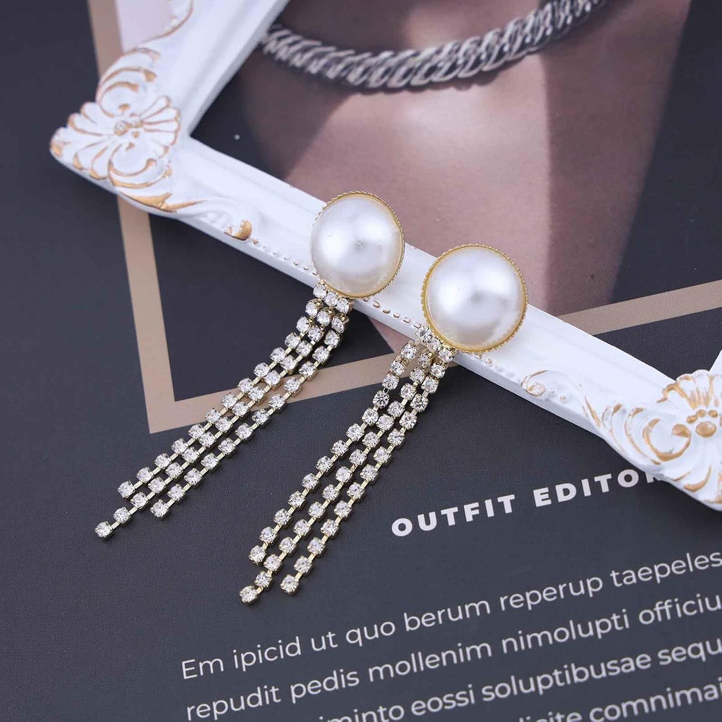 Vintage Crystal Pearl Drop Earrings Cz Bridal Crystal Earrings Long Rhinestone Tassel Earrings Gold Pearl Stud Earrings Jewelry for Women