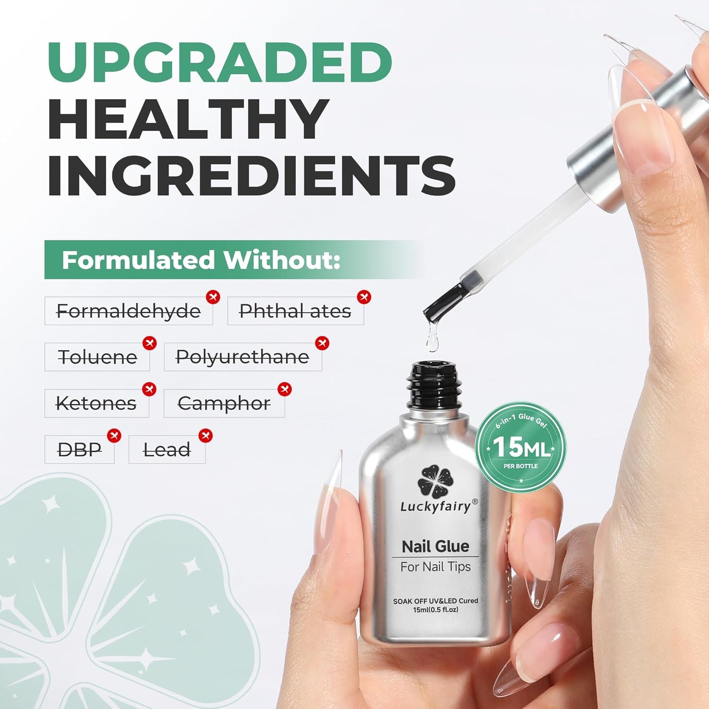 Gel Nail Glue Super Strong: 15ml Nail Glue Gel 6 in 1 for Acrylic Nails Tips and Clear Press on Fake Nails Long Lasting, Salon Art Gift DIY at Home Need U V Light Cured