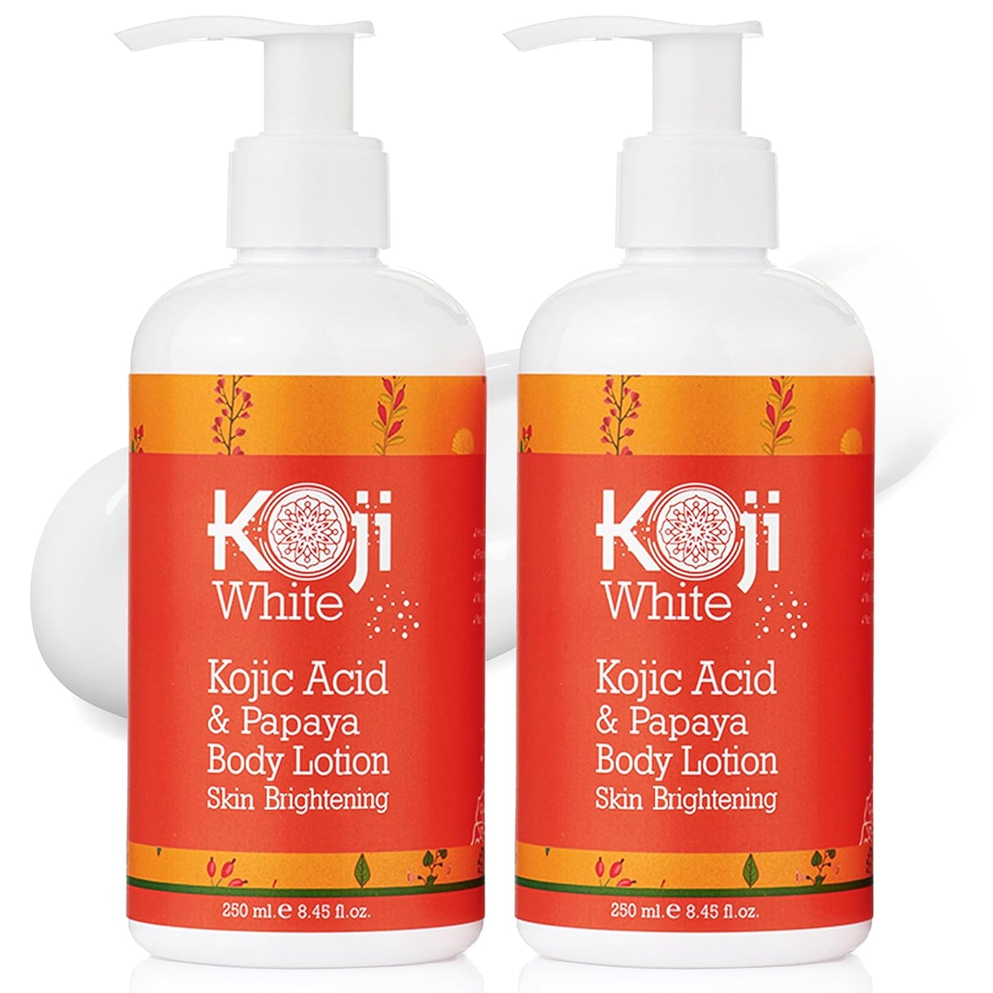 Koji White Kojic Acid & Papaya Body Lotion, Women Gift Sets for Exfoliating, Skin Brightening, Moisturizer, Radiance, Even Tone, Age Spots & Sun Damaged, Vegan, Paraben-Free, 8.45 Fl Oz (2 Bottles)