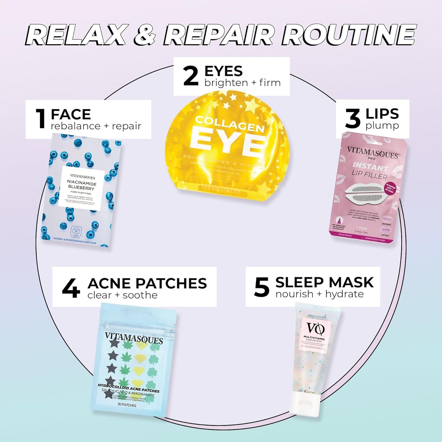 Vitamasques Vegan Collagen Eye Pads, 3-Pack - Firming & Brightening - Anti Aging Under Eyes Mask to Reduce Fine Lines, Puffiness, Wrinkles & Dark Circles - Hyaluronic Acid - Vegan & Cruelty-Free