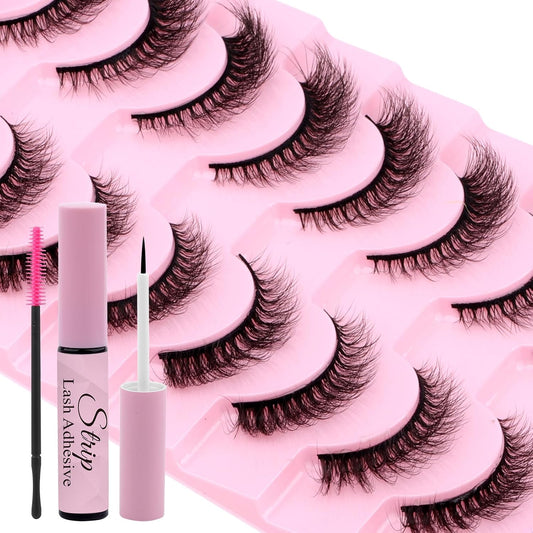 Strip Lash with Glue for DIY Lash-users: 10 Pairs, DIY, Natural Look, Fluffy, Manga, Wispy, Waterproof, Anime, Cat Eye, D Curl, XH03