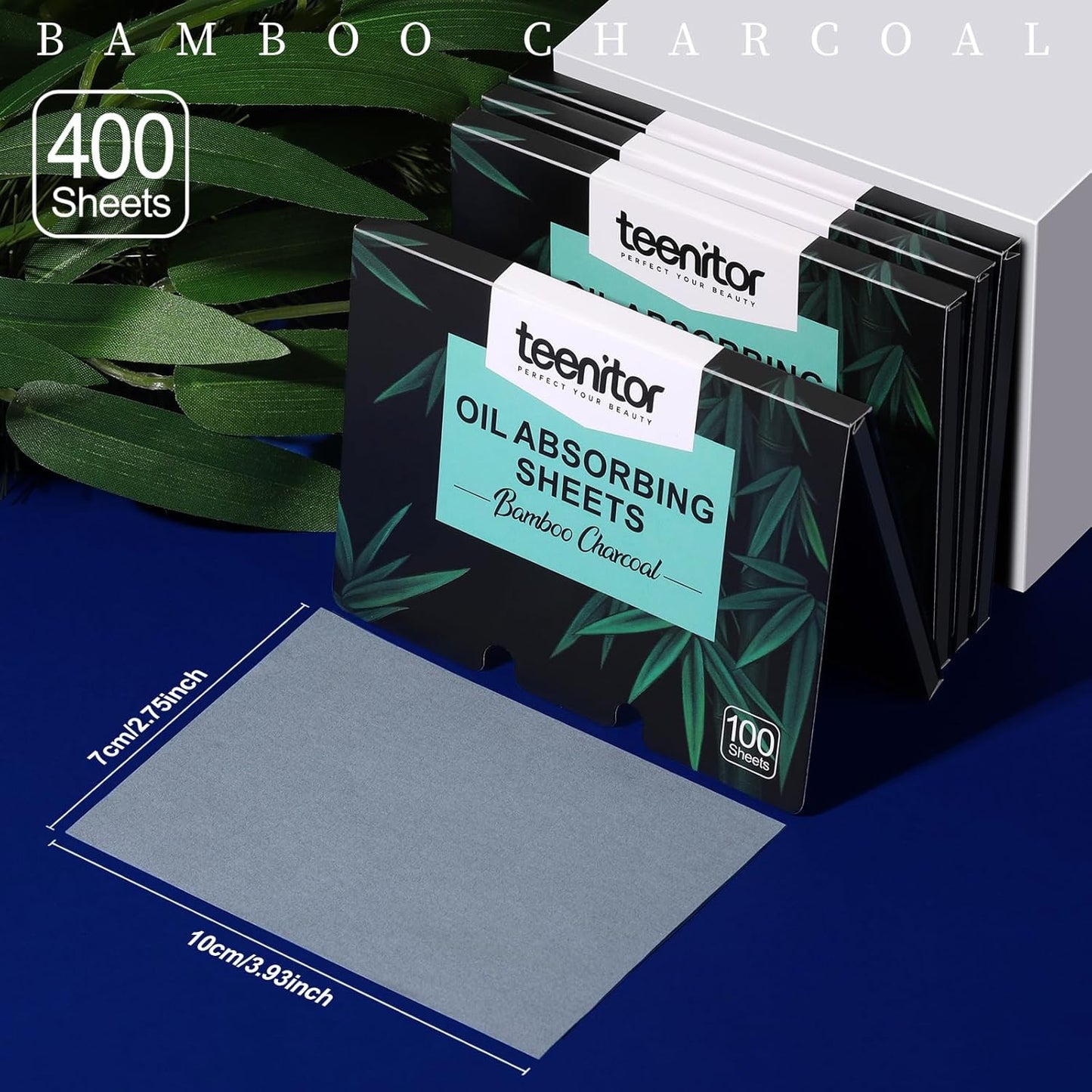 Teenitor 400 Counts Oil Blotting Papers for Face, Bamboo Charcoal Oil Absorbing Sheets for Oily Skin, Oil Blotting Sheets for Face, Oil Absorbent Pads Blotter Paper, Oil Face Wipes Large 10cmx7cm