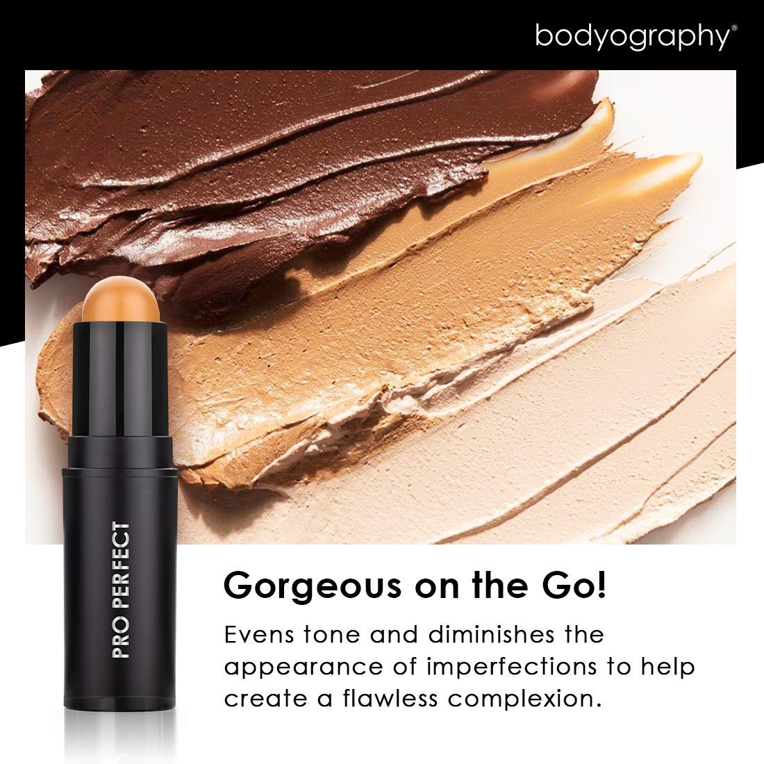 Bodyography Pro Perfect Foundation Stick - Demi-Matte Finish with A Natural Look - Enhancer for Concealing, Highlighting, and Contouring - Vitamin C & E (Caramel)