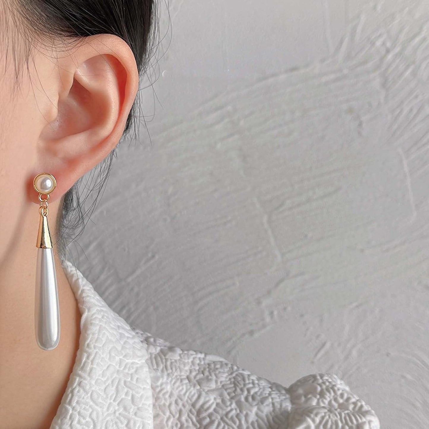 Boho Teardrop pearl Earrings Thin pearl Drop Earrings Gold Long pearl Dangle Earrings Vintage pearl Earrings Jewelry for Women and Girls