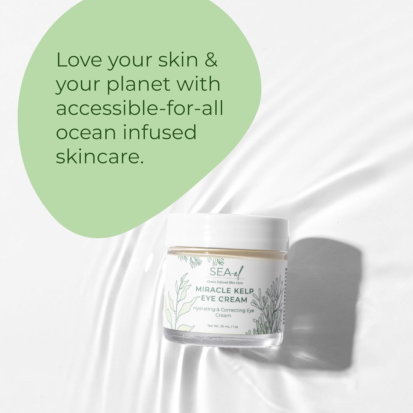 Miracle Sea Kelp Eye Cream Hydrating & Correcting Yerba Mate Caffeine & Hyaluronic Acid for Dark Circles Bags & Puffiness - Daily Anti Aging Moisturizer for Women & Men, Vegan - 1 Oz