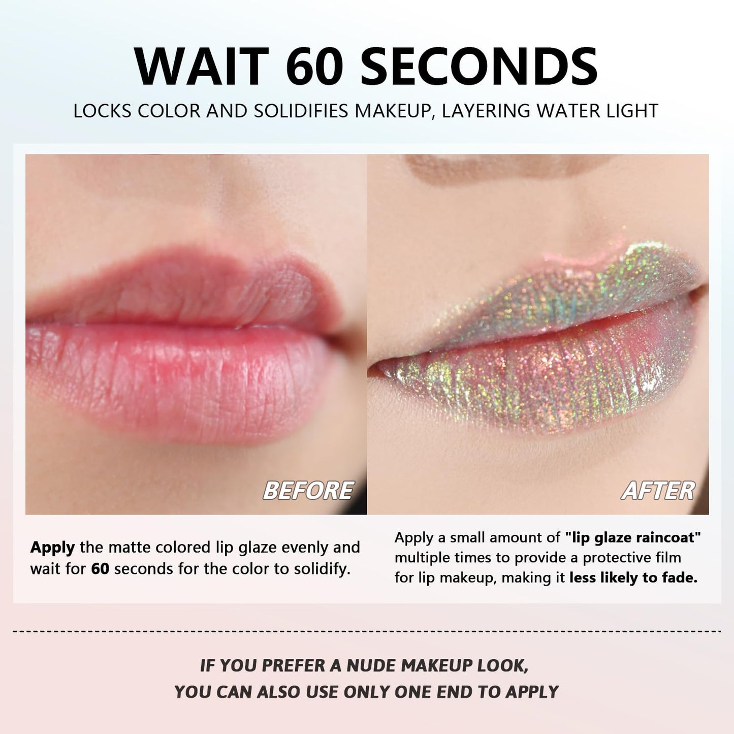 CHARMACY 2 In 1 Multichrome Moisturizing Lip Gloss, Double Head Liquid Lipstick, Mirror Waterproof Long Lasting No Fading Lip Balm, Hydrating Lip Plumper Waterlight Glossy Makeup #003