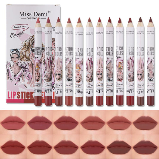 12PCS Lip Liner Pencils Set Pack for Shaping & Sculpting Lips, Modifieddark Lip Color Lipsticks,Long-Lasting Waterproof Lipsticks. (02, Color)