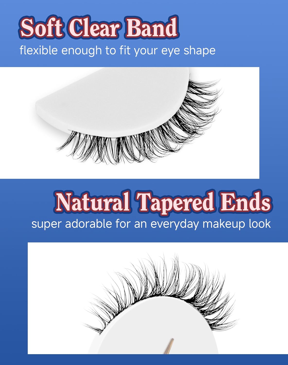 Clear Band Lashes Short Everyday Wispy False Eyelashes Natural Look Flared Strip Eyelash Small Lash Soft Fluffy Pack 7 Pairs SF-06