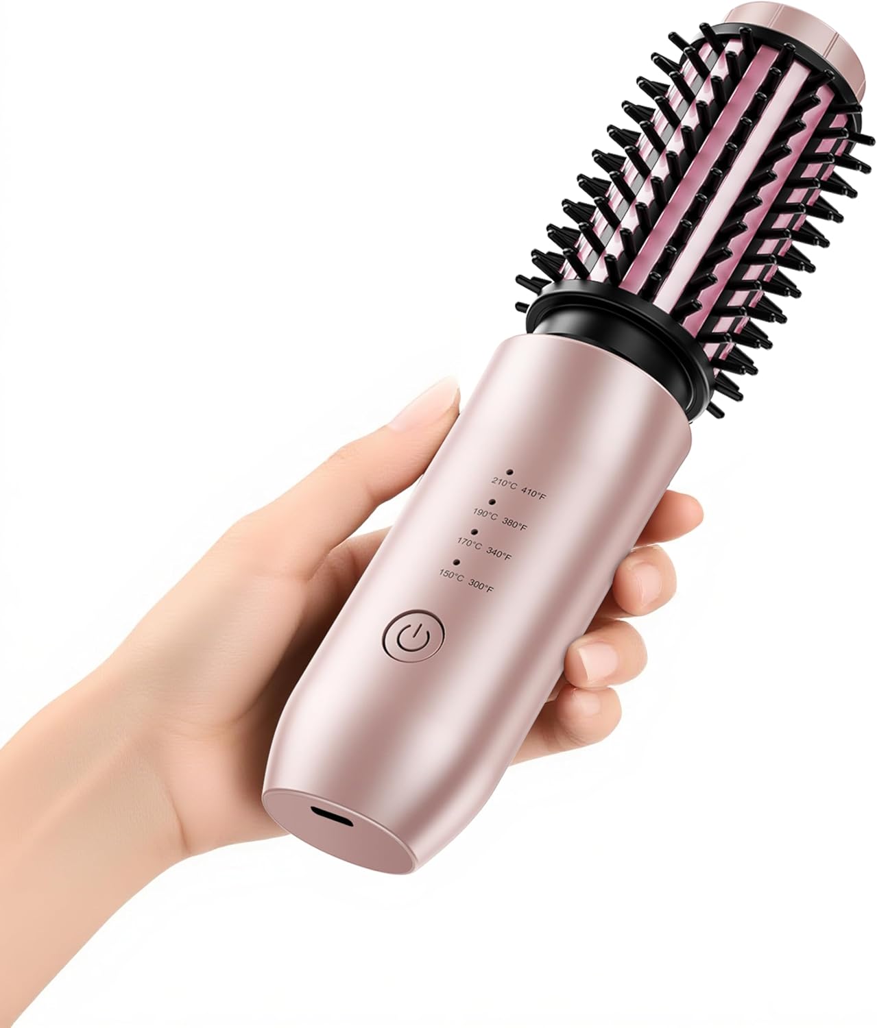 CARESKY® Cordless Curling Iron Brush, 1.5 Inch Mini Travel Hair Curler with 200 Million Negative Ions, Portable Heated Round Straightener Brush Rechargeable for Curl, Touch-Up, De-Frizz, Styling