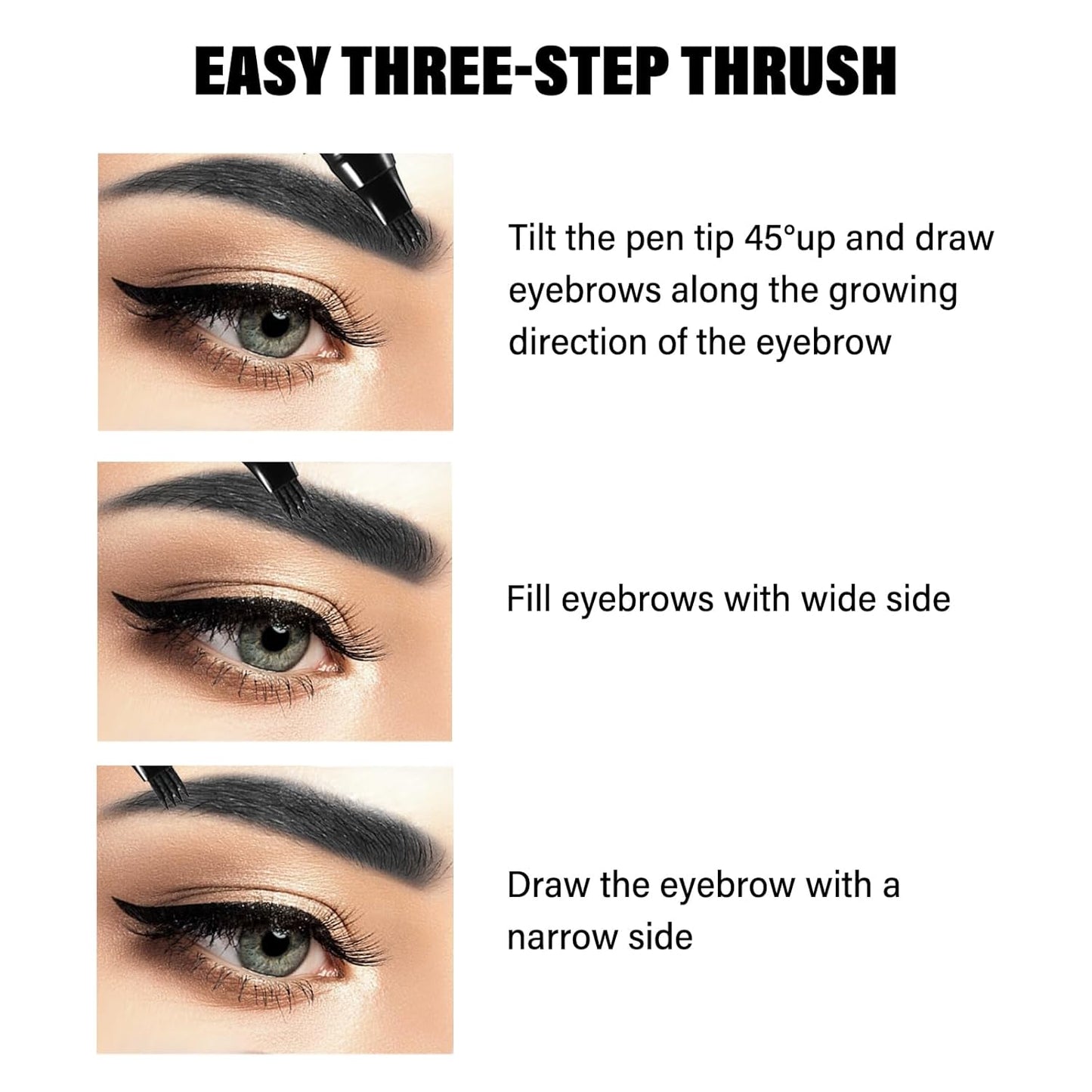 Eyebrow Pen Waterproof, Liquid Eyebrow Pencil with a Micro-Fork Tip Applicator Creates Natural Looking Brows Effortlessly, Black