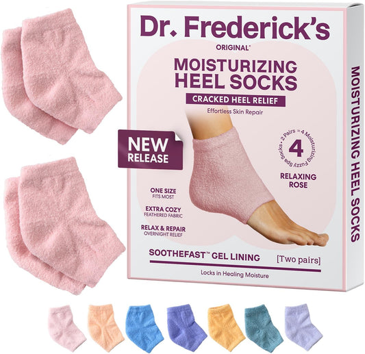 Dr. Frederick's Original Moisturizing Fuzzy Heel Socks - 2 Pairs - Cozy Gel-Lined Sleep Socks for Women & Men - Soothes Dry, Cracked Feet - Heel Repair - Relaxing Rose