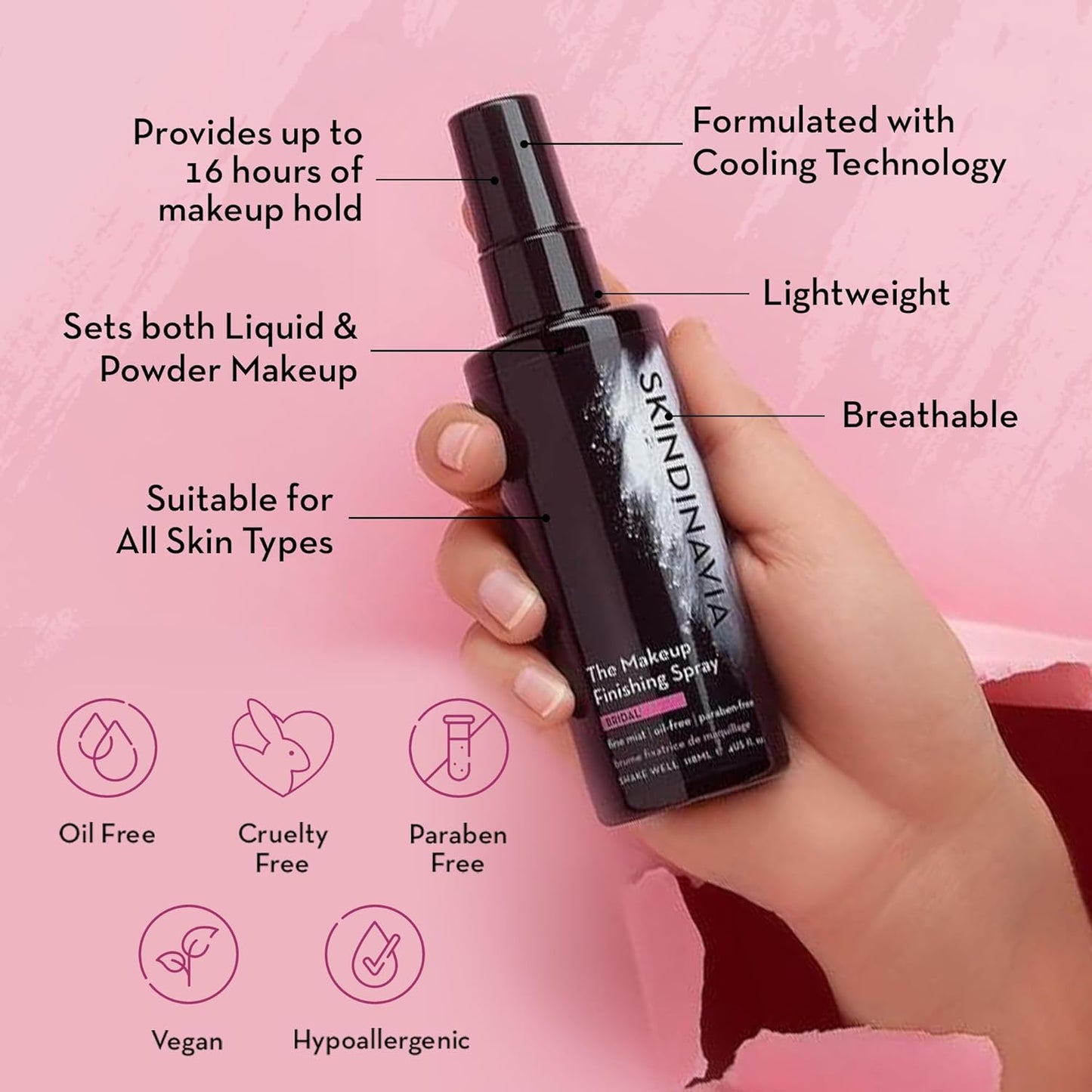 Skindinavia The Makeup Finishing Spray, Bridal Makeup Setting Spray, All-Day Wear, Long-Lasting Up to 16+ Hours, Heat-Resistant & Waterproof, Wedding Day, Bridal Shower Gift, 8.0 Oz