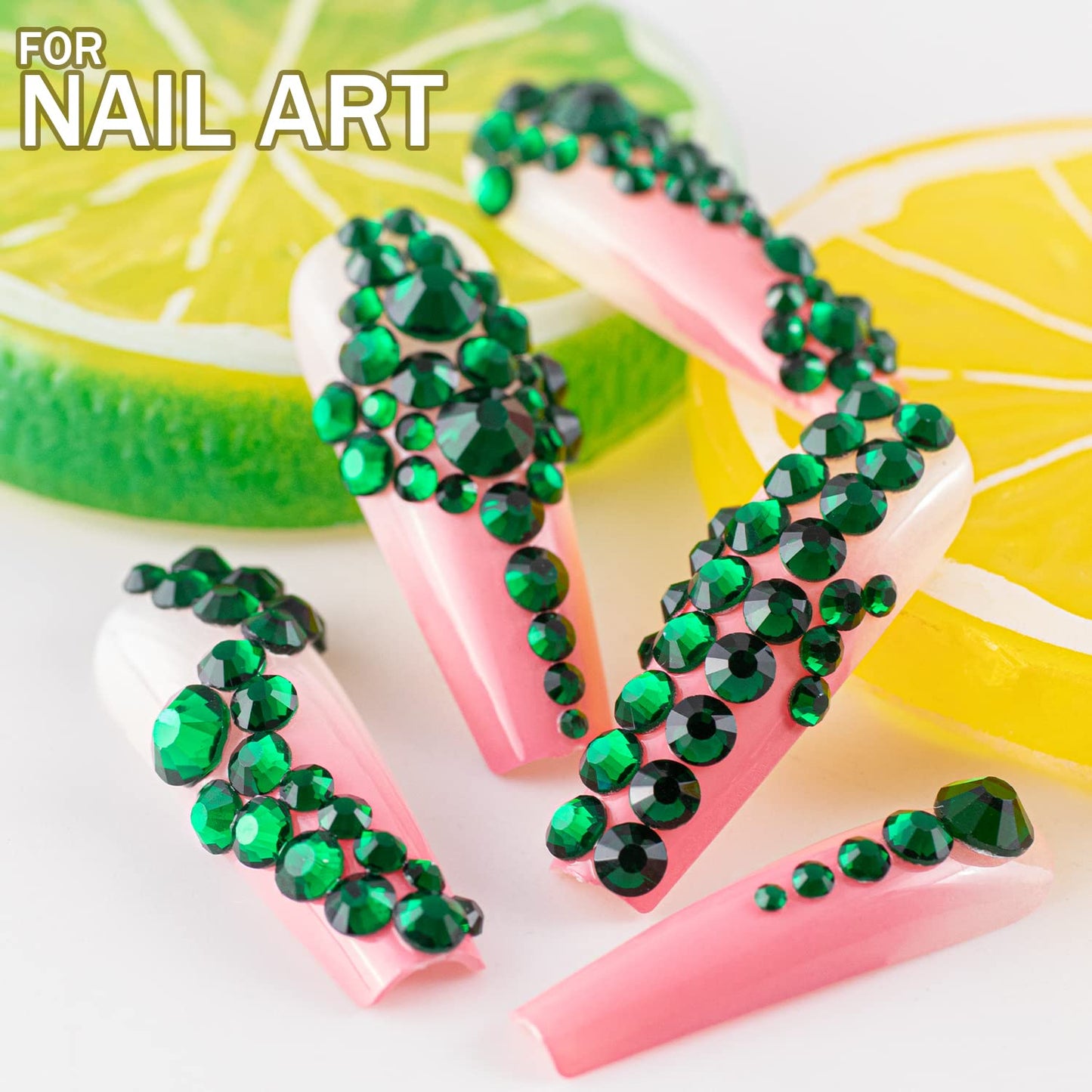 One Pack 2000 Pcs of Flatback Round Dark Green Rhinestones 6 Sizes (1.5-6 mm) with Nail Art Rhinestone Picker Pencil and Tweezers for DIY and Salon Use