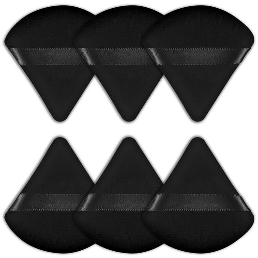 6 Pieces Powder Puff Face Triangle Powder Puff Soft Velour Makeup Puff Velour Puffs for Face Wet and Dry Cosmetic Foundation,Body Powder Blender Loose Mineral Powder Makeup Tool (Black, 6 Pcs)