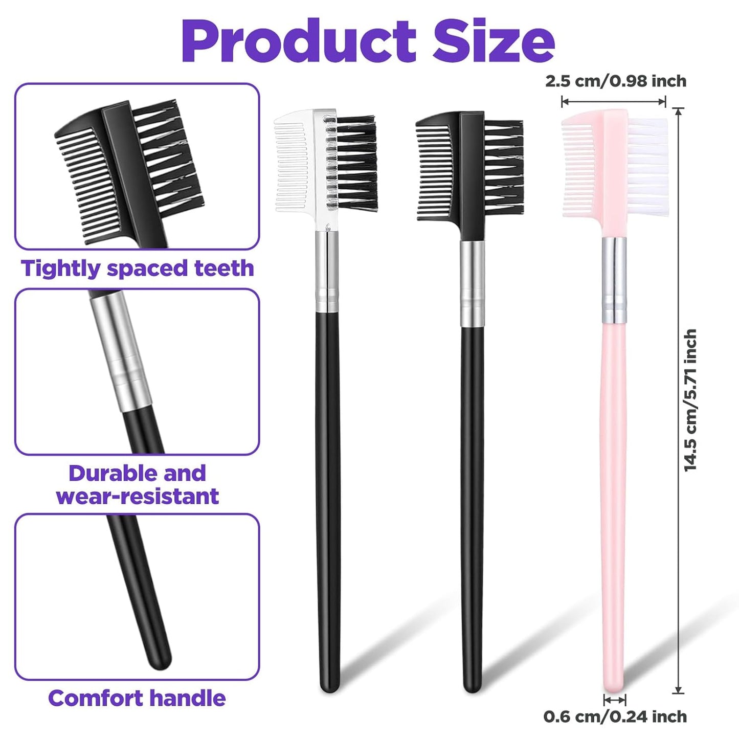 3pcs Eye Lash Brushes Separator, Eyebrow Comb for Women, Dual-Head Eyebrow Brush and Comb for Eliminating Mascara Clumps, Grooming Shaping Brow, Separating Lashes, Eyelashes Extension