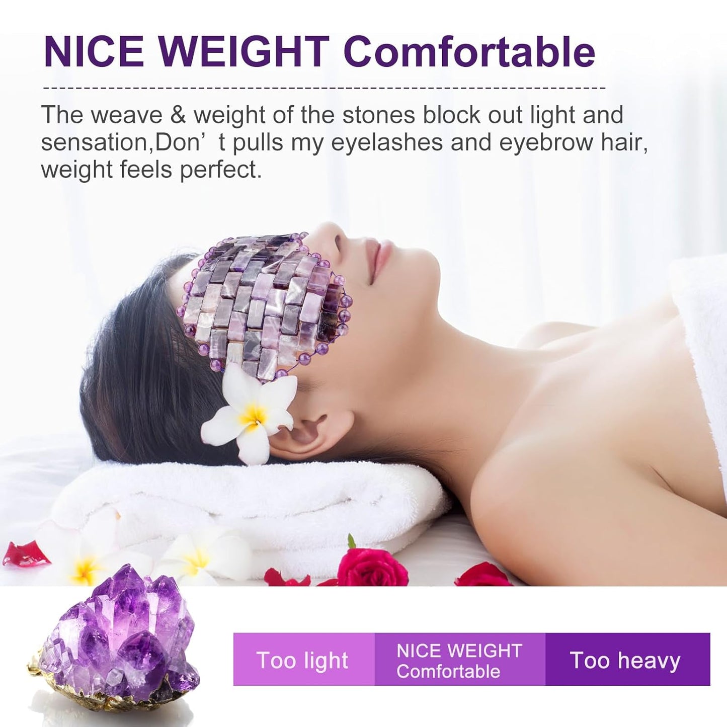 Jade Eye Mask, Rose Quartz Eye Mask，Gemstone Eye Mask Anti Aging Therapy Hot or Cold Using (#2-Amethyst)
