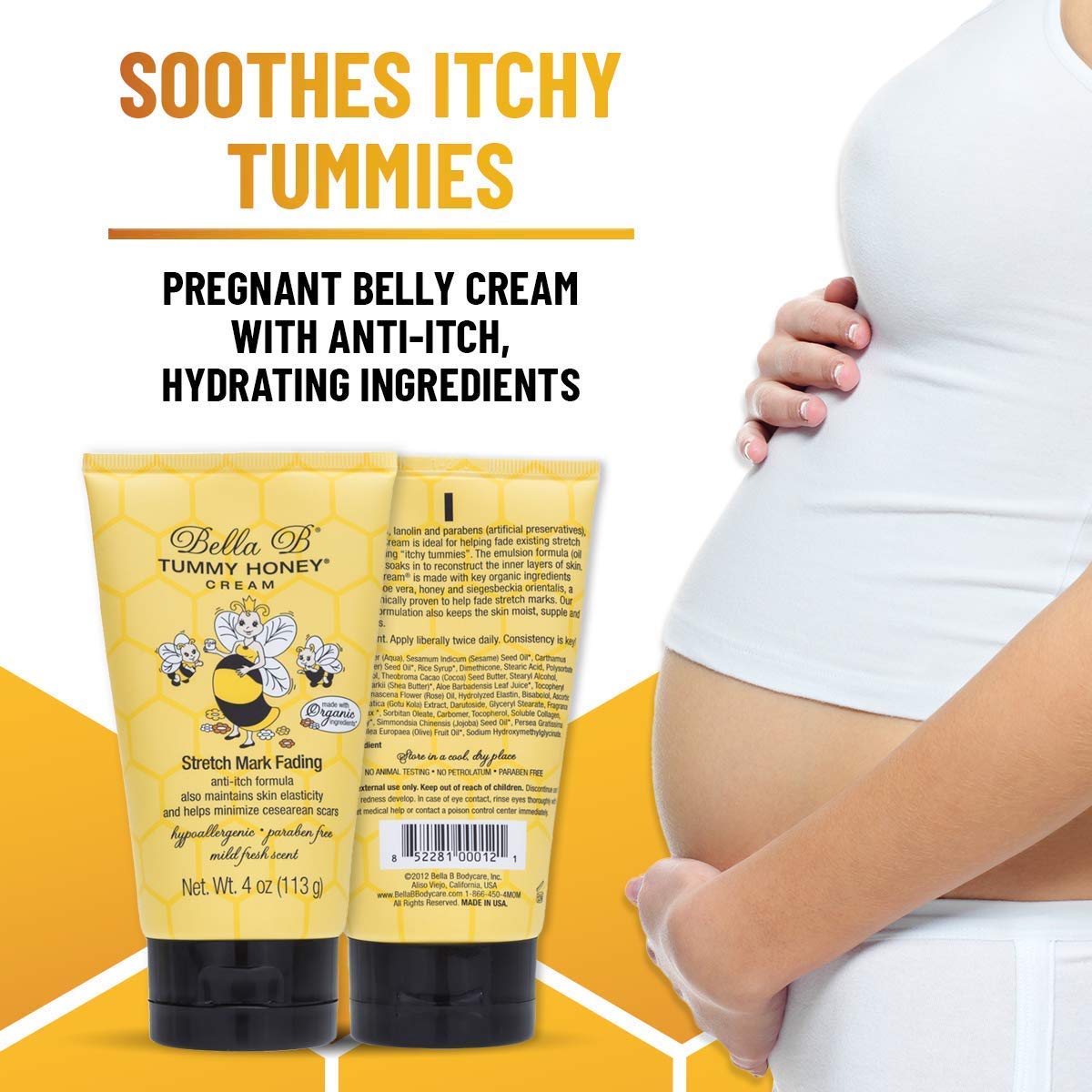 BELLA B NATURALS Tummy Honey Cream 4oz - Bella B Tummy Cream For Fading Stretch Marks - Pregnancy Cream To Prevent Stretch Marks - Stretch Marks Cream For Pregnancy - Pregnancy Stretch Mark Prevention