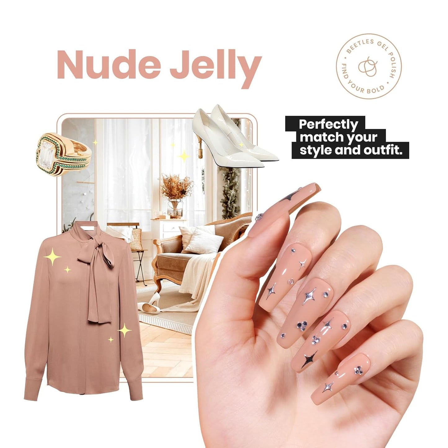 Beetles Nail Polish - Jelly Nail Polish Nude Nail Concealer Fast Dry Quick Natural Brown Nail Strengthener and Growth Treatment for Thin and Damaged Nails,0.51 FL OZ