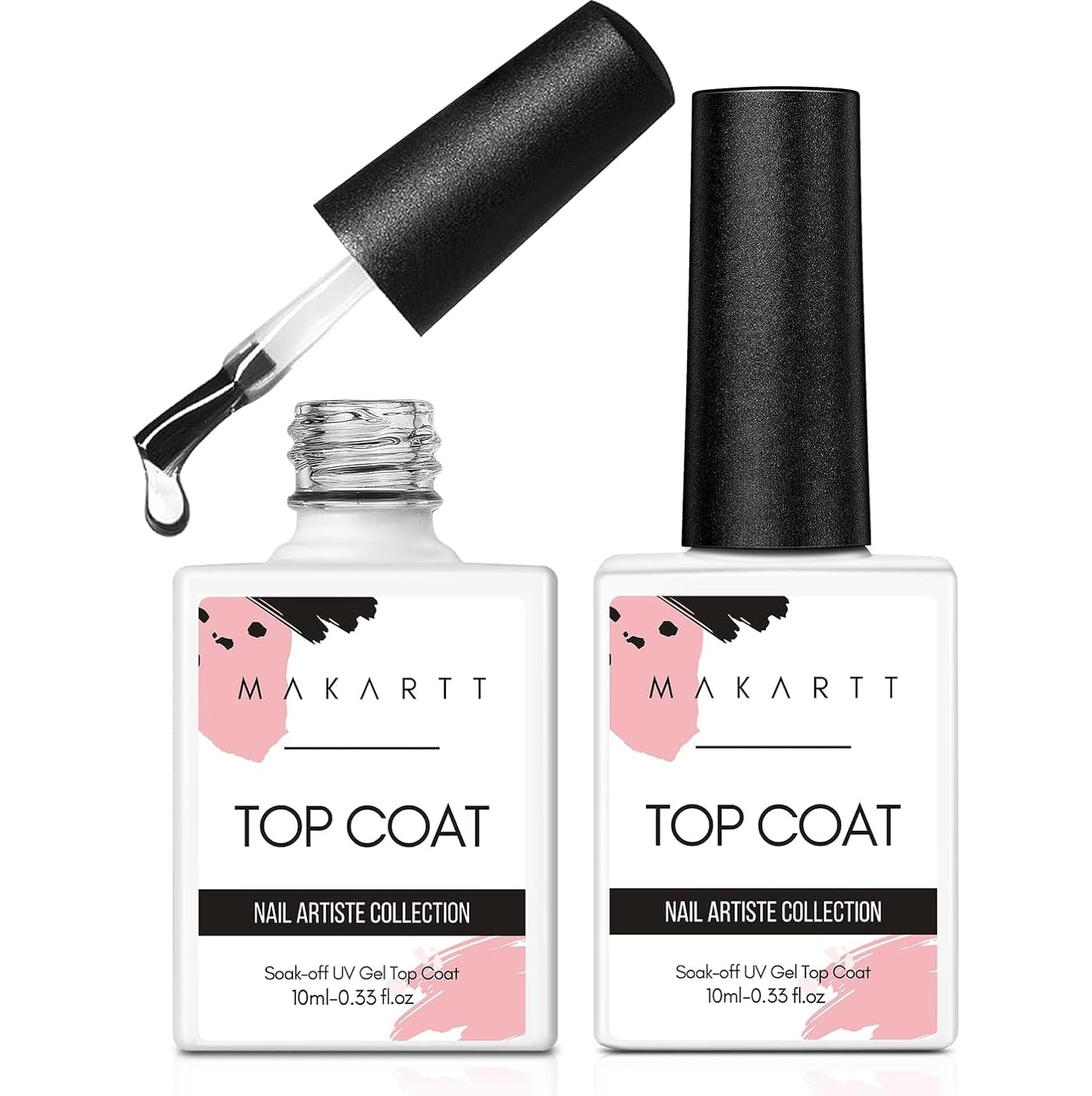 Makartt Gel Top Coat - 2 PCS No Wipe Top Coat Gel Nail Polish High Glossy Shine Finish Long Lasting, 10ML Clear Soak Off UV Nail Lamp, Salon Quality Art Design for Home Use Beauty Gift