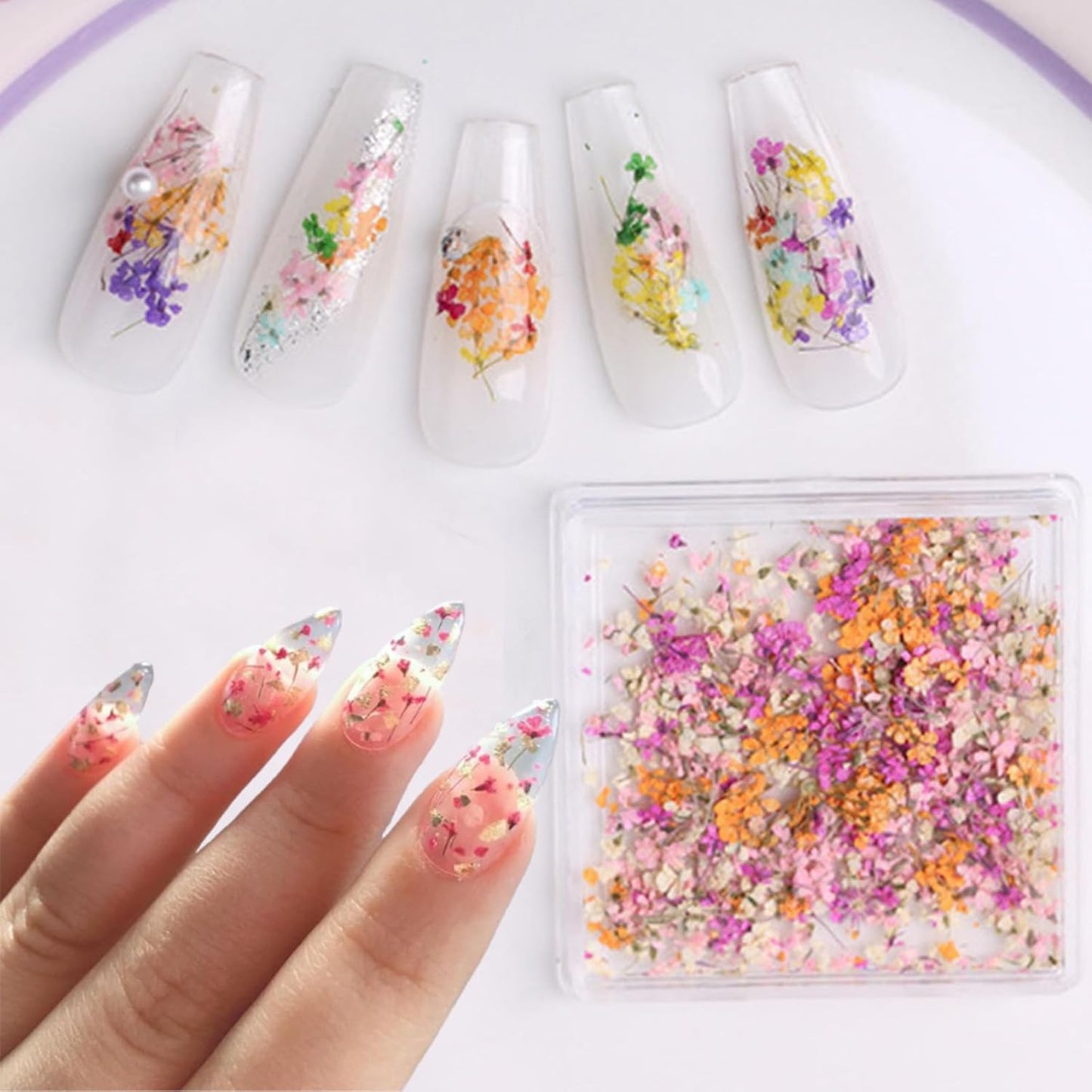 1 Boxes Dried Flowers for Nail Art,Colorful Dry Flowers Mini Real Natural Flowers Nail Stickers DIY Mini Mix Flower Petals Nail Art Supplies for Summer Acrylic Nails Design Manicure Accessories